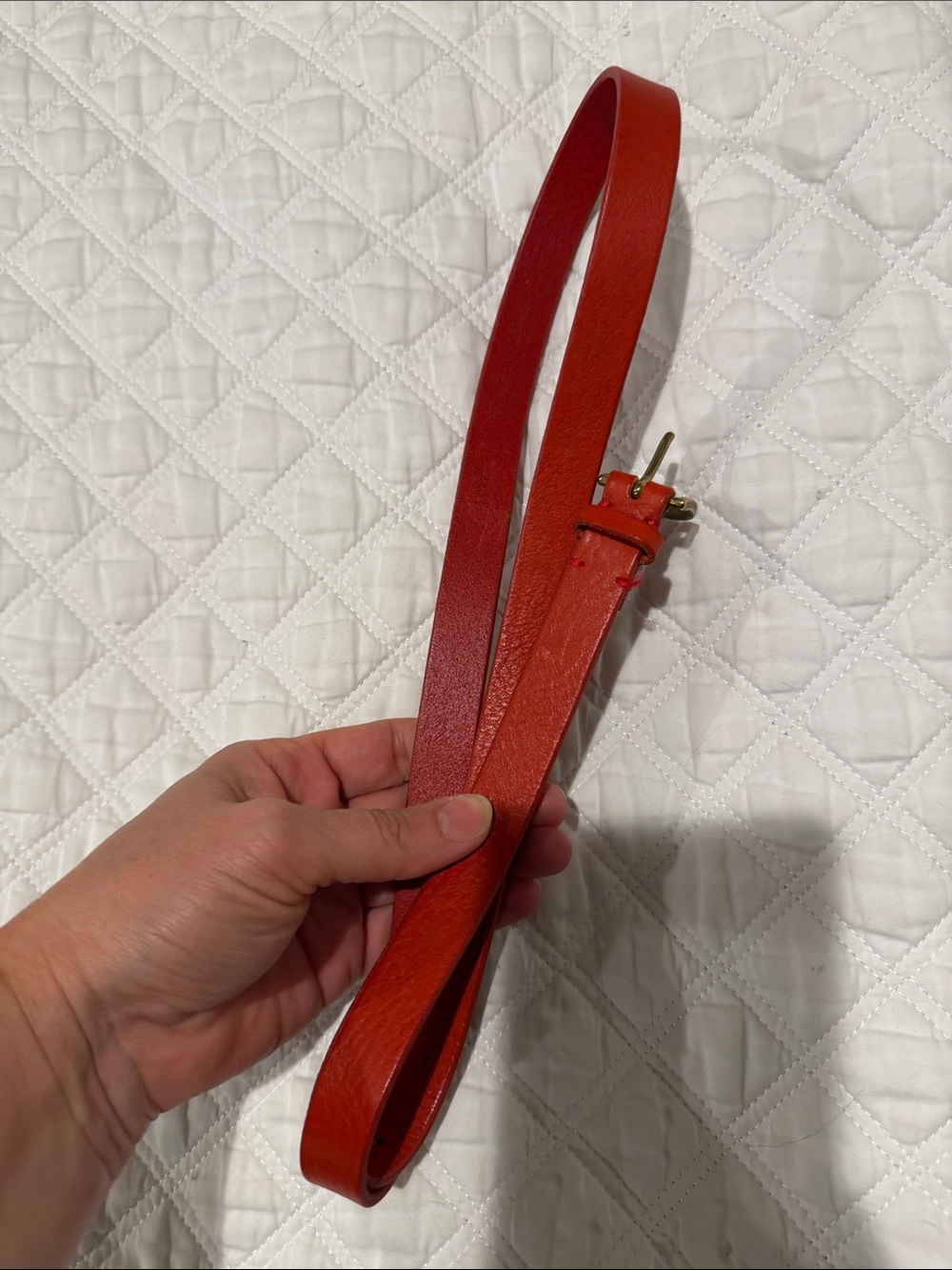 J. Crew Red Skinny Leather Belt with Gold Buckle
